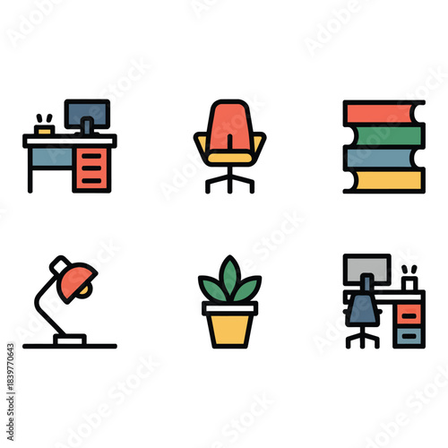 Collection of modern office and study icons