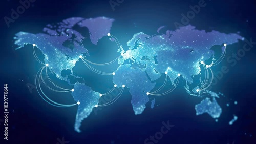 Global network map connection data flow technology cyberspace information datum glowing world technology network map glow cyberspace digital world information flow datum connect global communication