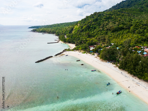Weh Island, Pulau Weh, sea and beach landscape in Aceh, Indonesia. Tropical paradise resort aerial image