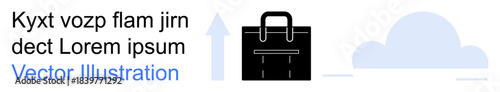 Business growth, digital innovation, career opportunities, success, cloud computing, job market. Upward arrow, black briefcase and cloud graphic. Business growth and digital innovation