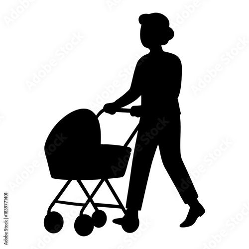 Silhouette of a person Pushing a Baby Carriage