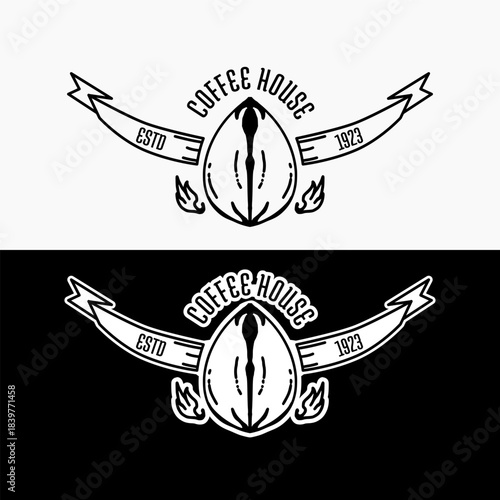 logo for coffee shop with vintage style. black and white background