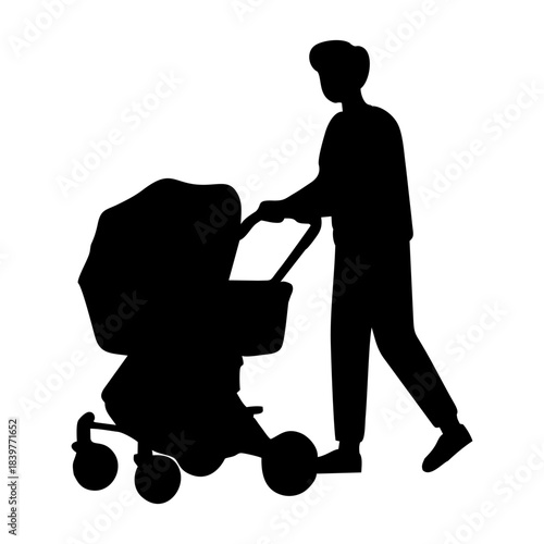 Silhouette of a person Pushing a Baby Carriage