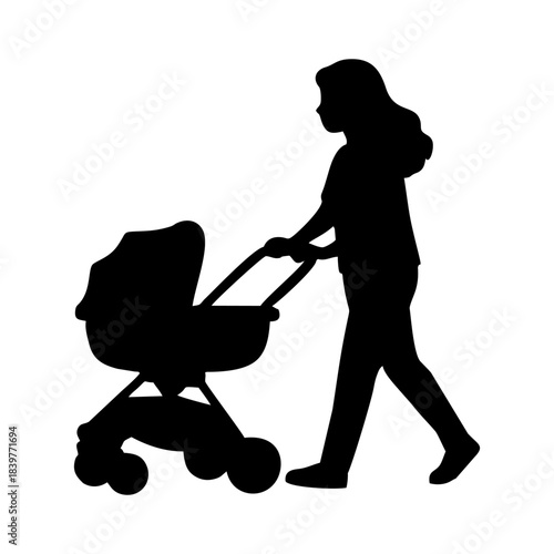 Silhouette of a person Pushing a Baby Carriage