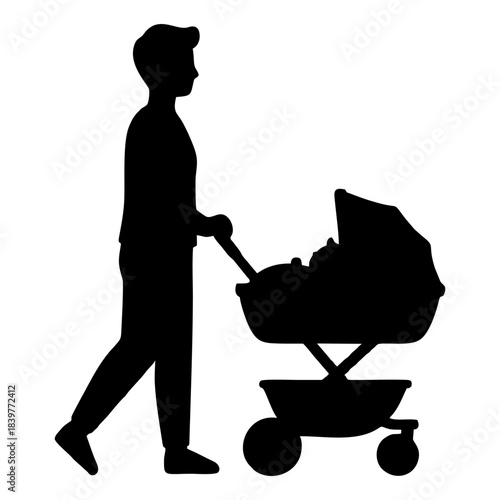 Silhouette of a person Pushing a Baby Carriage