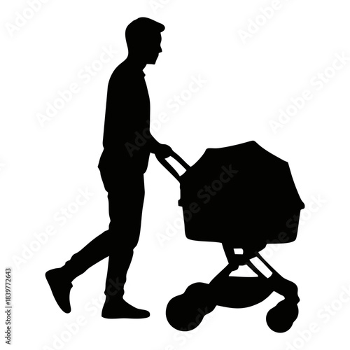 Silhouette of a person Pushing a Baby Carriage