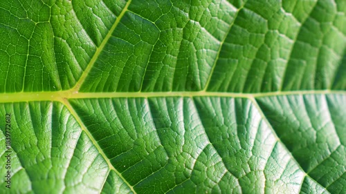 Close up of a vibrant green leaf showing detailed texture and veins