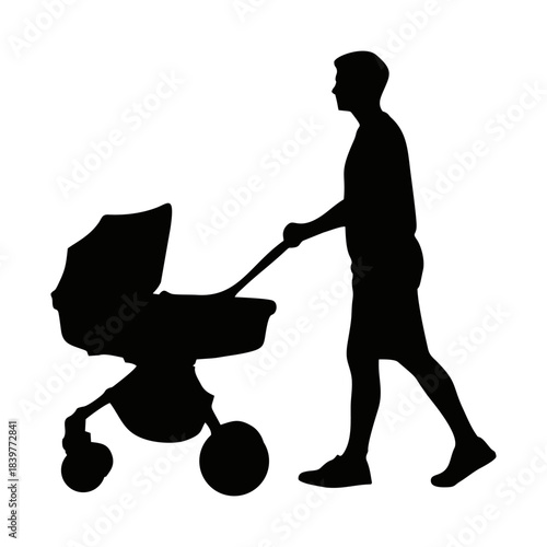 Silhouette of a person Pushing a Baby Carriage