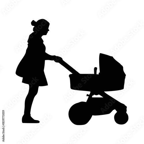 Silhouette of a person Pushing a Baby Carriage