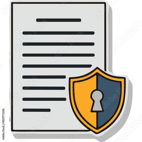 Document Security Shield Icon Represents Protection and Confidentiality of Data and Information Against Cyber Threats and Data Breaches