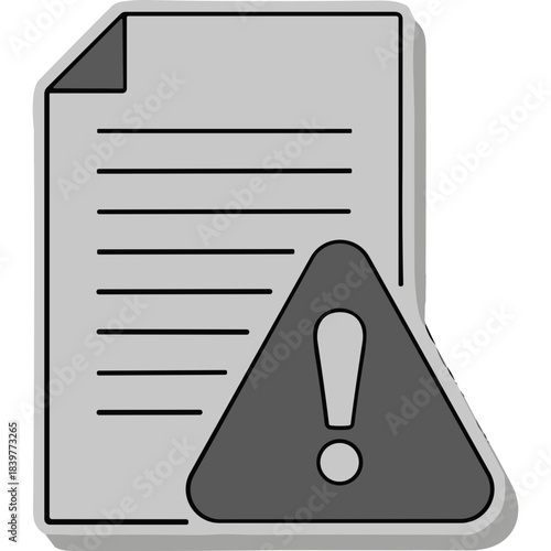 Document with Exclamation Mark Symbol Indicating Error or Warning Notification Flat Design Style