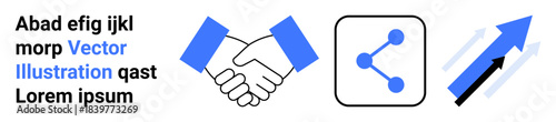 Business operations, networking, professional collaboration, digital sharing, corporate growth, teamwork. Handshake, connection icons and arrows pointing upward. Business operations and networking