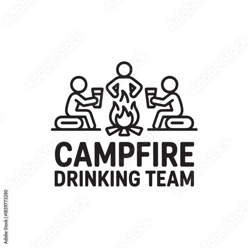 Campfire Drinking Team Stick Figures Around Fire Vector for Social Gatherings