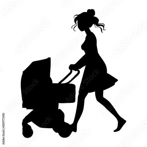 Silhouette of a person Pushing a Baby Carriage