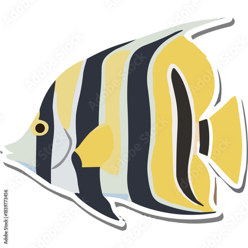 Elegant Butterflyfish With Black Yellow And White Stripes In A Dark Background Isolated Vector Illustration