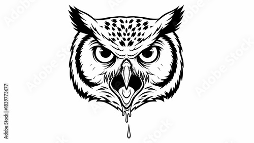 Fierce Screaming Owl Head Tattoo Design Vector Illustration Isolated on White Background