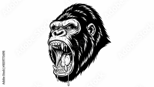 Fierce Roaring Gorilla Head Illustration Aggressive Primate Mascot Vector Art