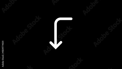 Left Down Arrow Animation on Clean Black Background | Direction Pointer Motion Graphic | Minimal UI UX Navigation Icon | Smooth Looping Transition for Digital Interface Design