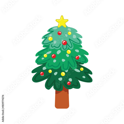Illustration of christmas green tree flat cartoon