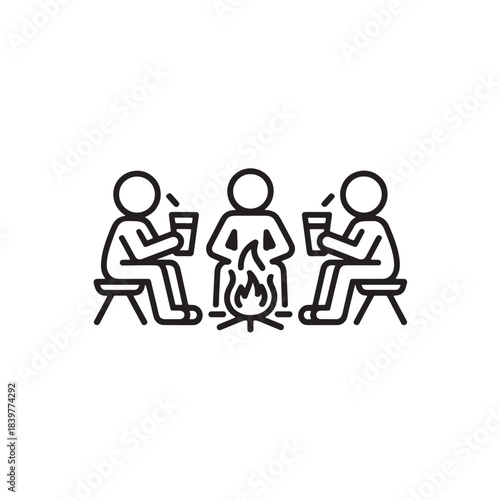 People sitting around campfire icon simple vector illustration on white background