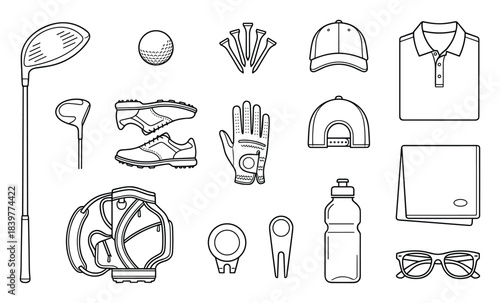 Golfing Equipment Vector Illustration with Accessories, Apparel, and Gear