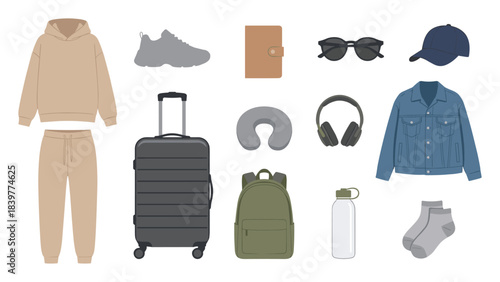 Essential Travel Outfit and Accessories Preparation Flat Lay Arrangement