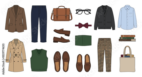 Flat lay arrangement of fashionable men's clothing and accessories.