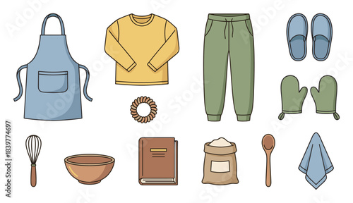 Cozy Baking Essentials: Illustrated Apron, Cookbook, and Kitchen Utensils