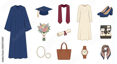 Graduation Day Essentials: Depiction of a Student's Preparations and Outfit.