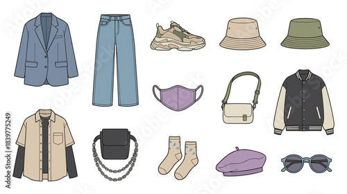 Fashionable Outfit Flat Lay: Apparel and Accessories Collection, Modern style