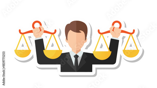 Lawyer in Suit Holding Scales of Justice Symbolizing Legal System and Fairness Against a White Background, Professional Court Representation and Impartial Judgement