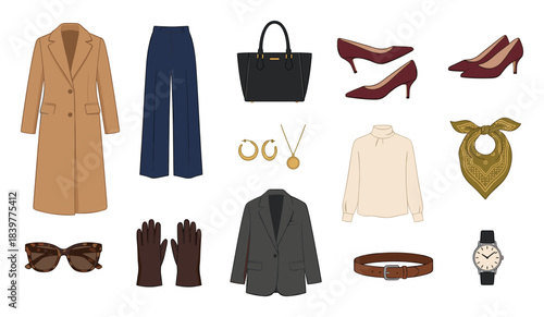Stylish Wardrobe Essential Collection Layout - Elegant Outfit Combination