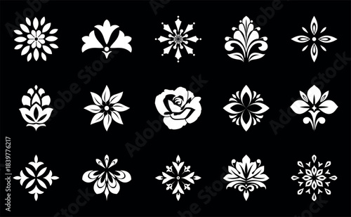 Flower icons set. Isolated elements for design. Vector graphics.