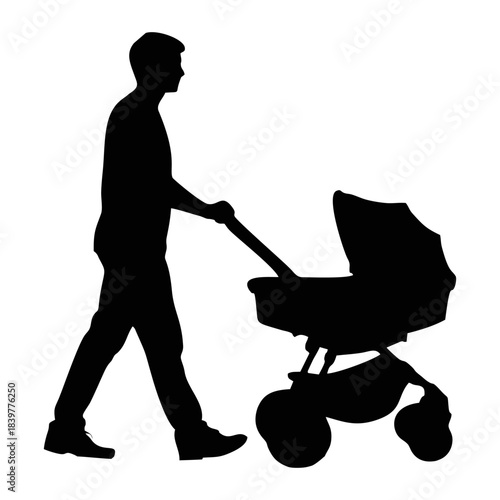 Silhouette of a person Pushing a Baby Carriage