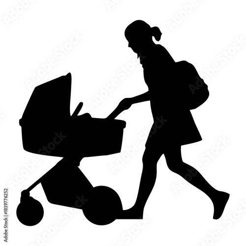 Silhouette of a person Pushing a Baby Carriage
