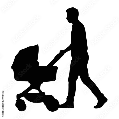 Silhouette of a person Pushing a Baby Carriage