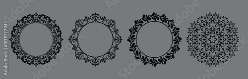 Set of decorative frames Elegant vector element for design in Eastern style, place for text. Floral black and gray borders. Lace illustration for invitations and greeting cards