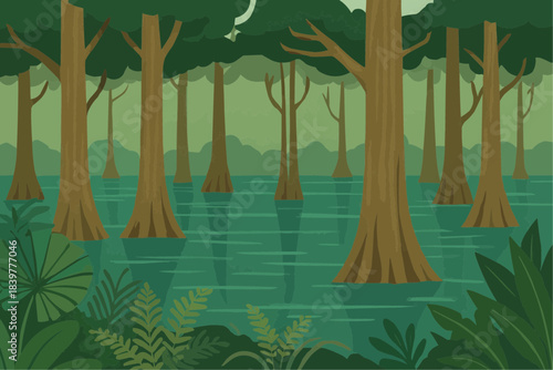 Swamp Forest Flat Vector Illustration