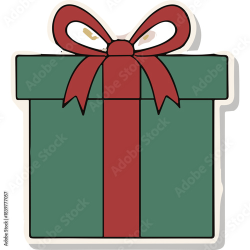 Festive Green Gift Box Tied With Red Ribbon and Bow Decorative Present Surprise Holiday Celebration