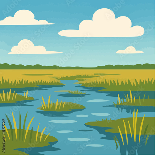 Marshland Flat Vector Landscape