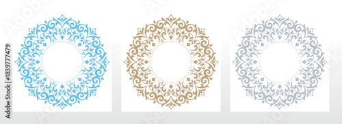 Set of decorative frames Elegant vector element for design in Eastern style, place for text. Floral colored borders. Lace illustration for invitations and greeting cards