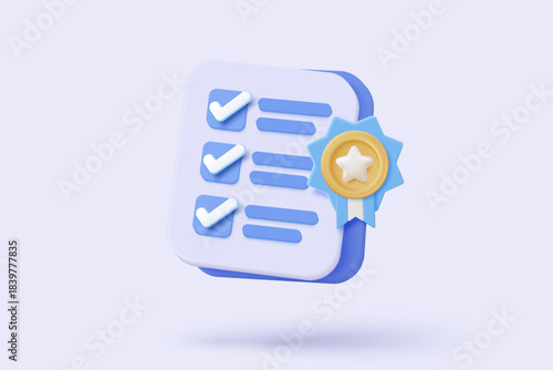 3d icon file task management todo check list, assignment and exam paperwork, work on organization, progress feedback, administration survey. 3d clipboard tick check icon vector render illustration