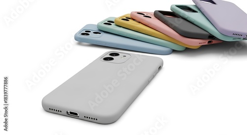 Wallpaper Mural Array of colorful smartphone cases displayed on white surface, technology product showcase, studio environment, top-down view, minimalist concept Torontodigital.ca