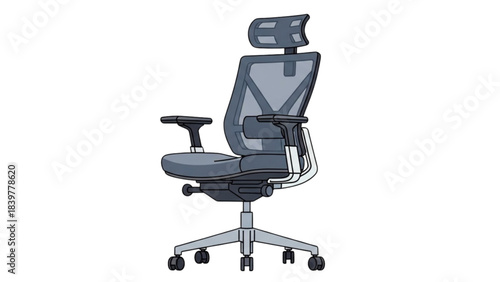 A modern office chair design concept from an Auto Cad drawing, isolated view.