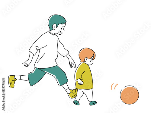 ボールで遊ぶ兄弟のイラスト