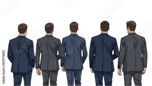 Rear view of a business team using Auto Cad for a corporate project illustration.