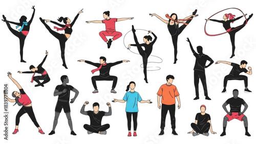 Collection of 14 Fitness Figures: An Auto Cad Illustration of Active People.