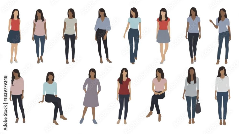 Fototapeta premium Set of diverse women illustrations for Auto Cad architectural projects.