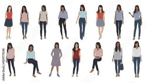 Set of diverse women illustrations for Auto Cad architectural projects.