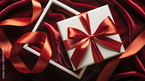 Holiday Present Package on Vibrant Red Backdrop